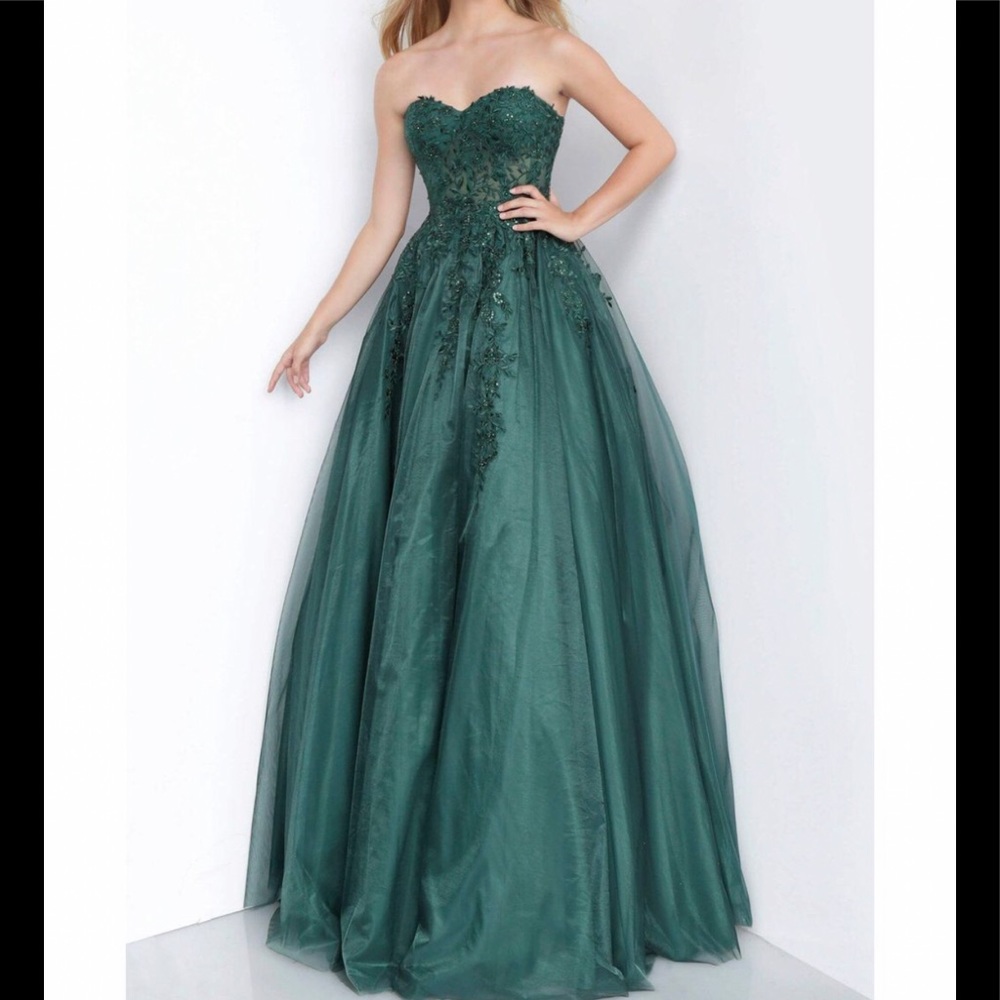 Jovani JVN00915 Strapless Embroidered Sweetheart Green Prom Sweet 16 Dress